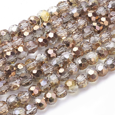 Faceted(32 Facets) Round Half Plated Electroplate Glass Beads Strands X-EGLA-J042-4mm-H03-1