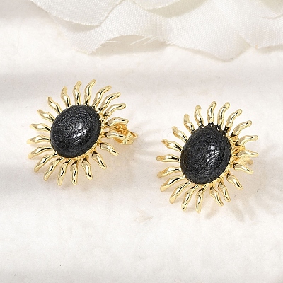 Sun Brass Stud Earrings EJEW-D352-02G-1