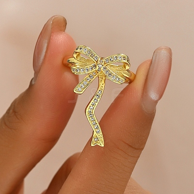 Brass Micro Pave Cubic Zirconia Cuff Rings for Women UD9678-2-1