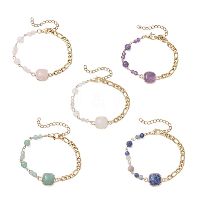 Round & Square Natural Gemstone Beads Link Bracelets BJEW-JB13487-1