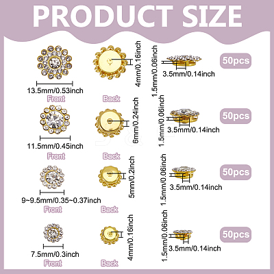200PCS 4 Style Flower Alloy Glass Sew on Rhinestone FIND-FG0004-40G-1