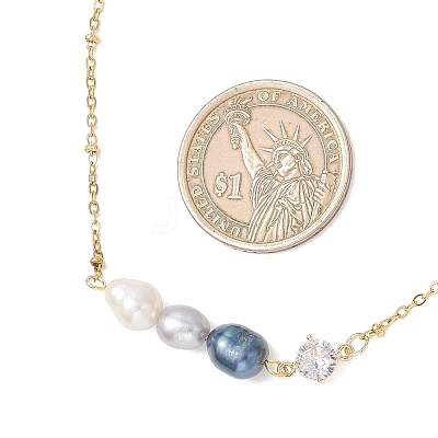 Dyed Natural Cultured Freshwater Pearl Potato & Glass Beaded Pendant 304 Stainless Steel Satellite Chain Necklaces for Women NJEW-JN05937-01-1
