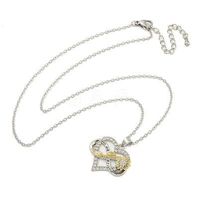 Brass Micro Pave Clear Cubic Zirconia Infinity Heart with Sunflower Pendant Necklaces for Women NJEW-G146-01P-1