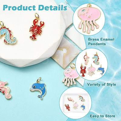 5Pcs 5 Styles Brass Enamel Pendants KK-CJ0004-27-1