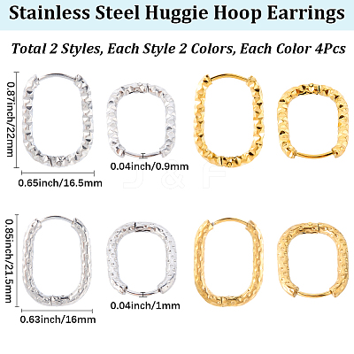 16Pcs 4 Styles 304 Stainless Steel Hoop Earring EJEW-SC0001-77-1
