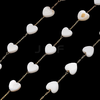 Handmade 304 Stainless Steel Shell Heart Link Chains CHS-B011-01C-G-1