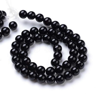 Natural Black Onyx Round Bead Strands G-T055-8mm-10-1