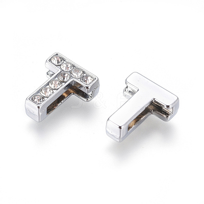 Alloy Initial Slide Charms with Grade A Rhinestones ALRI-R032-T-FF-1