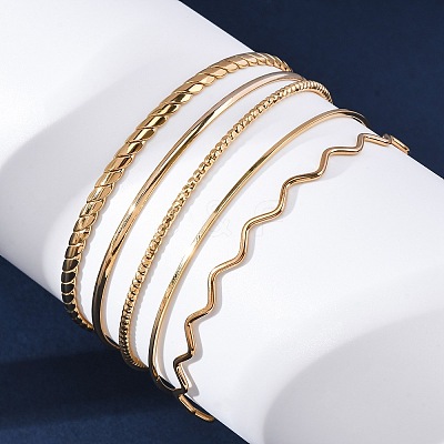 5Pcs 304 Stainless Steel Bangle Set for Women LS-BJEW-S162-01C-G-1
