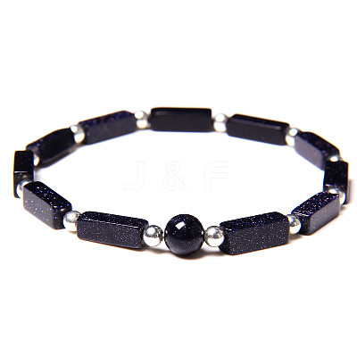 Synthetic Blue Goldstone Beads Stretch Bracelets for Men Women ZE2494-7-1