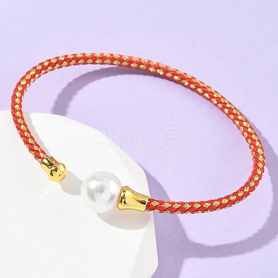 Steel Wire Ring & Copper Buckle & Plastic Pearl Bangles BJEW-S177-01-1