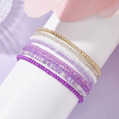 8Pcs 8 Color Glass Seed Beaded Stretch Bracelets Set for Women BJEW-JB09661-03-1