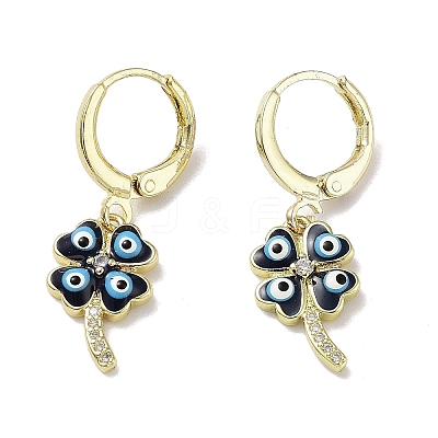 Evil Eye Golden Brass Dangle Leverback Earrings EJEW-L269-011G-01-1