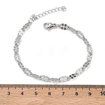304 Stainless Steel Dapped Chains Bracelets for Women BJEW-D466-08B-P-1