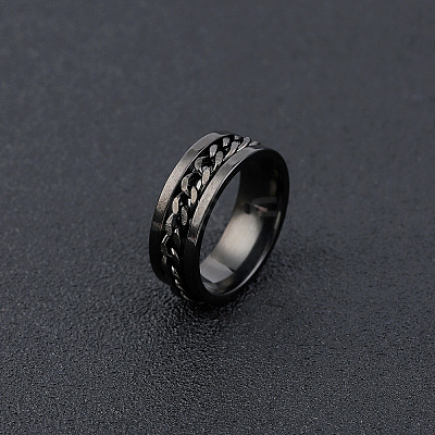 304 Stainless Steel Rotatable Chain Finger Rings for Men FS-WG60CA3-38-1