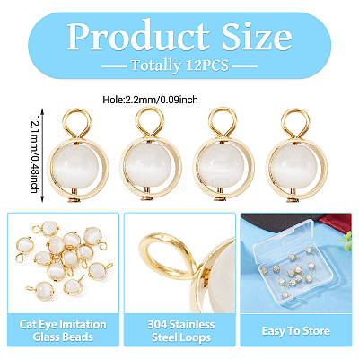 12Pcs Brass & Glass Imitation Cat Eye Round Charms PALLOY-TAC0237-01-1