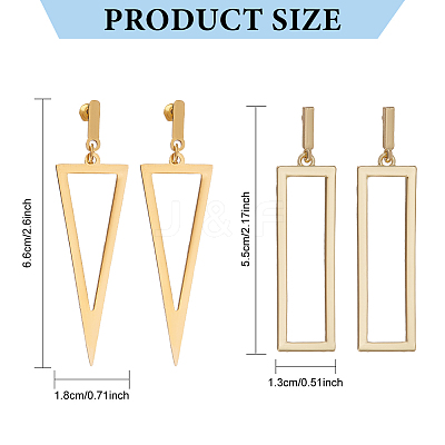 2 Pairs 2 Style 316 Surgical Stainless Steel Hollow Out Triangle & Rectangle Dangle Stud Earrings EJEW-AN0001-86-1