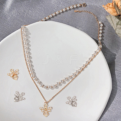 8Pcs 2 Colors Brass Micro Pave Clear Cubic Zirconia Charms KK-BC0010-04-1
