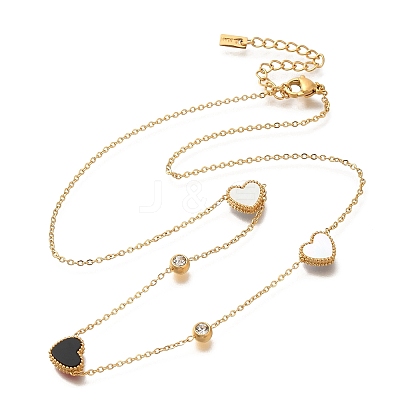 Ion Plating(IP) 304 Stainless Steel & Acrylic Black Heart Bib Necklaces NJEW-F328-14G-02-1