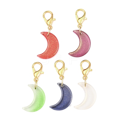 Glass Moon Pendant Decorations HJEW-JM04367-01-1