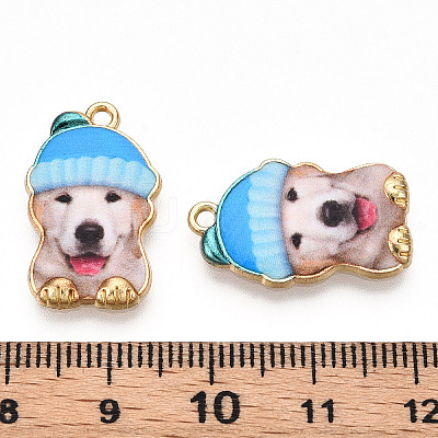 Printed Light Gold Tone Alloy Pendants ENAM-N056-208B-1