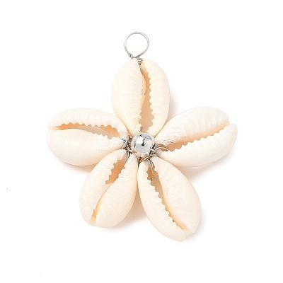 Natural Mixed Cowrie Shell Pendants PALLOY-JF03859-02-1