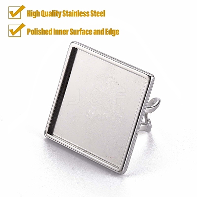 Tarnish Resistant 201 Stainless Steel Cuff Pad Ring Settings STAS-S080-041G-P-1