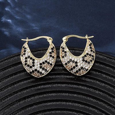 Brass Micro Pave Cubic Zirconia V-Shaped Hoop Earrings EJEW-H165-06G-1