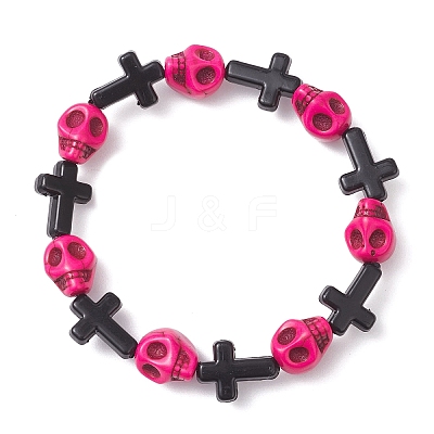Halloween Cross & Skull Acrylic Bead Stretch Bracelets BJEW-JB12617-1