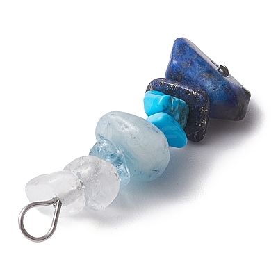 Gradient Color Natural Quartz Crystal & Natural Aquamarine & Natural Lapis Lazuli & Synthetic Turquoise Chip Beaded Pendants PALLOY-JF02790-02-1