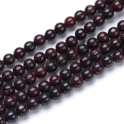 Natural Bloodstone Beads Strands X-G-R412-06-6mm-1