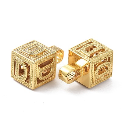 Alphabet Brass Micro Pave Clear Cubic Zirconia Pendants ZIRC-O045-01G-D-1