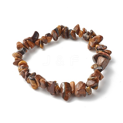 Natural Tiger Eye Chip Beads Stretch Bracelets for Children BJEW-JB06388-02-1