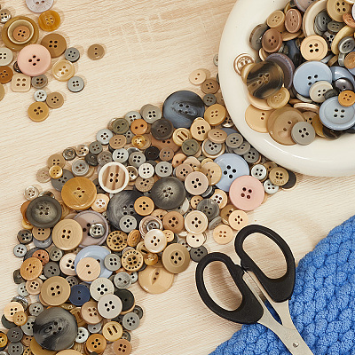 1 Set Flat Round Resin Buttons BUTT-CP0001-05-1