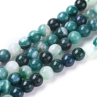 Natural Striped Agate/Banded Agate Beads Strands G-G582-6mm-48-1