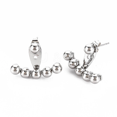 Non-Tarnish 304 Stainless Steel Beaded Horizontal Bar Stud Earrings EJEW-N016-016P-1