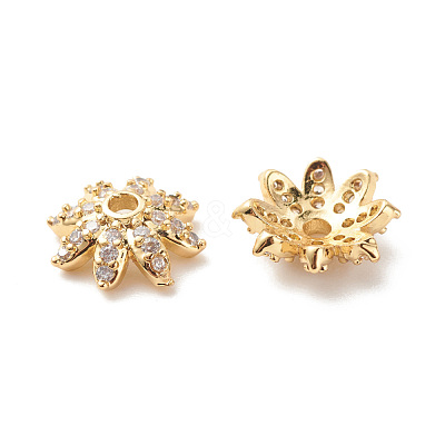 Brass Micro Pave Clear Cubic Zirconia Bead Caps KK-G420-31G-1