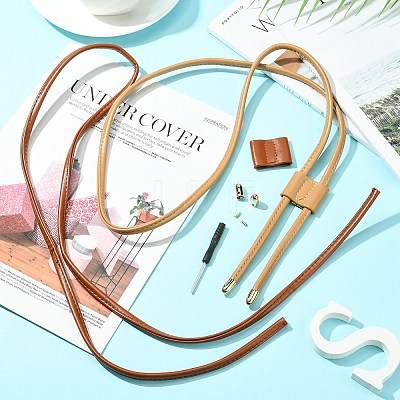 2 Sets 2 Colors PU Imitation Leather Bag Drawstring Cord & Cord Slider DIY Kits DIY-WR0002-08-1