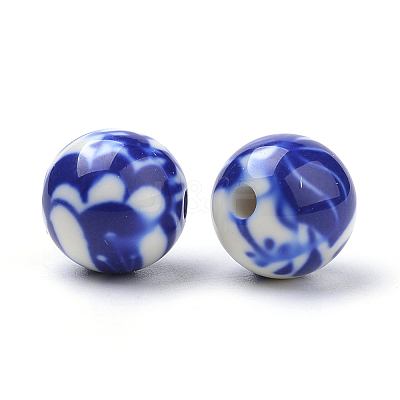 Opaque Flower Printed Acrylic Beads MACR-S271-10mm-06-1