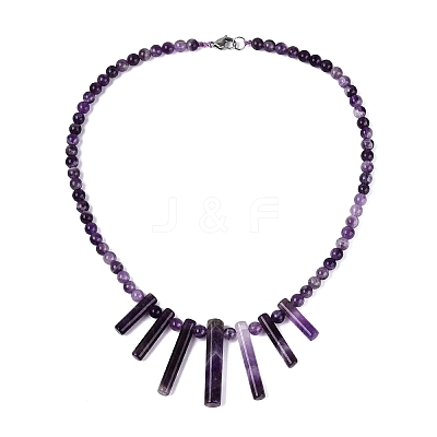 Natural Amethyst Round Beaded Fan Bib Necklaces NJEW-N064-04F-1