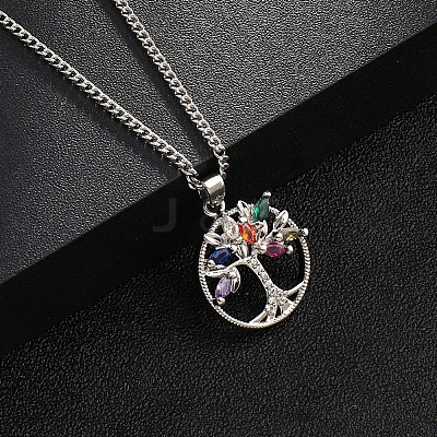 Brass Micro Pave Coloful Cubic Zirconia Pendant Necklaces NJEW-M211-03C-P-1