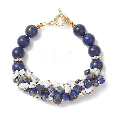 Natural Lapis Lazuli & Synthetic White Howlite Beaded Bracelets for Women BJEW-JB13150-02-1