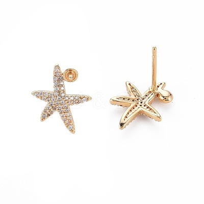 Brass Micro Pave Clear Cubic Zirconia Stud Earring Findings KK-S364-135-1