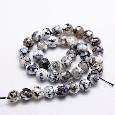 Dyed Natural Fire Crackle Agate Faceted Round Beads Strands G-E320C-16mm-07-1
