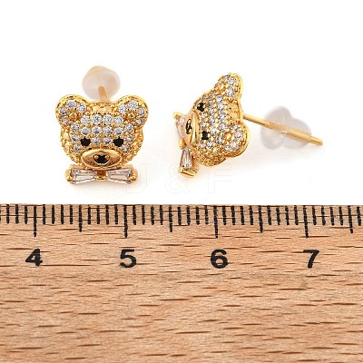 Bear Brass Micro Pave Clear Cubic Zirconia Stud Earrings EJEW-B131-05G-1