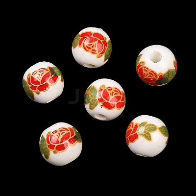 Floral Printed Porcelain Beads PORC-Q199-10mm-15-1