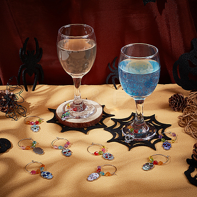 Alloy Enamel Sugar Skull Wine Glass Charms AJEW-PH01534-1