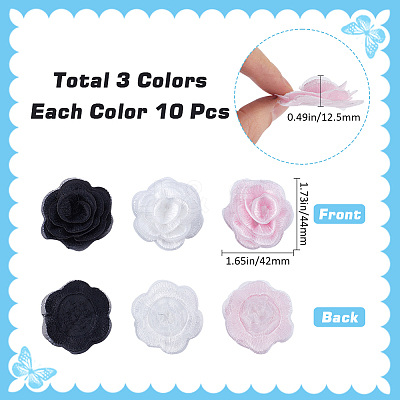 30Pcs 3 Styles 3D Rose Flower Polyester Computerized Embroidered Ornament Accessories FIND-GF0006-03A-1
