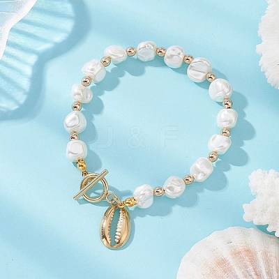 Electroplate Shell Pearl & Non-magnetic Synthetic Hematite Beaded Bracelets for Women BJEW-JB12891-1