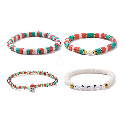 4Pcs 4 Style Polymer Clay Heishi Surfer Stretch Bracelets Set X1-BJEW-TA00261-1